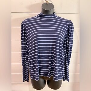 💙 ELOQUII ELEMENTS Striped Mock Neck Top – Size 14/16